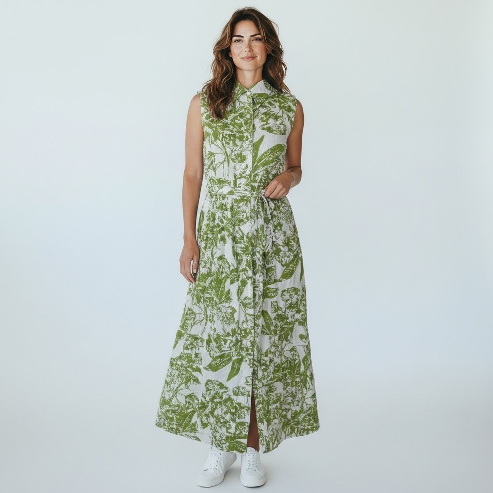 Lapogee Womens Tropical Floral Cotton Linen Dress classic boho resort wear SZ M